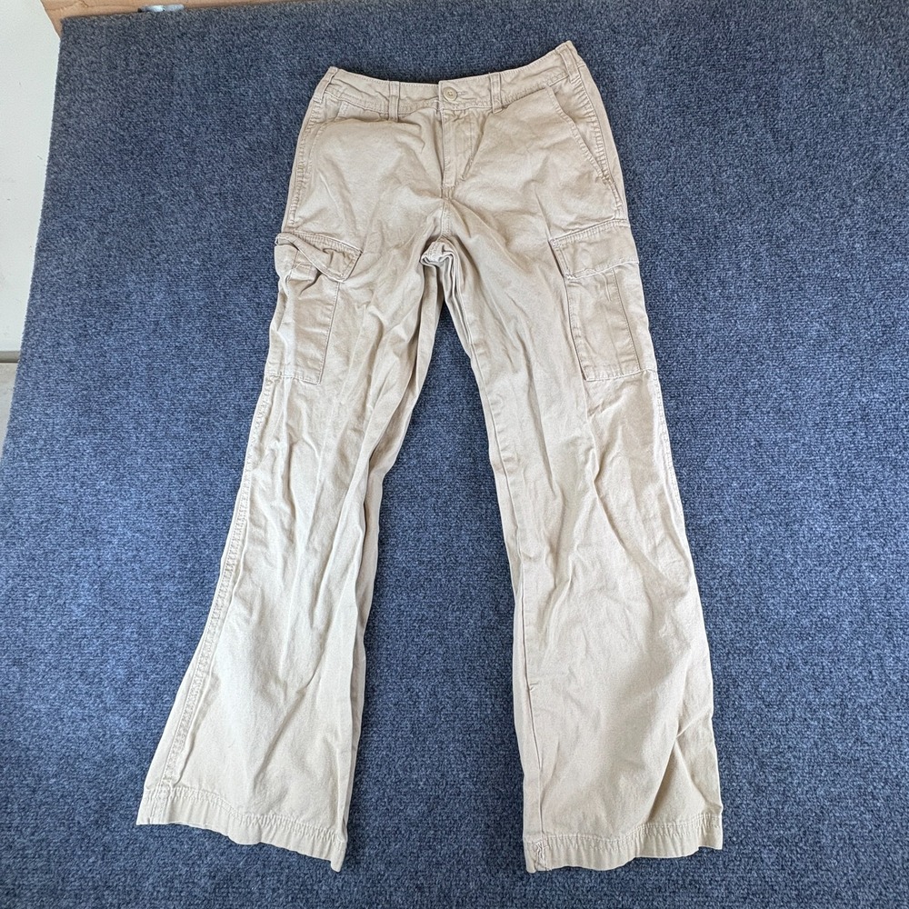 RSQ Cargo Pants Boys 27x28 Beige Cotton Mid Rise Pockets Loose Fit Straight Leg